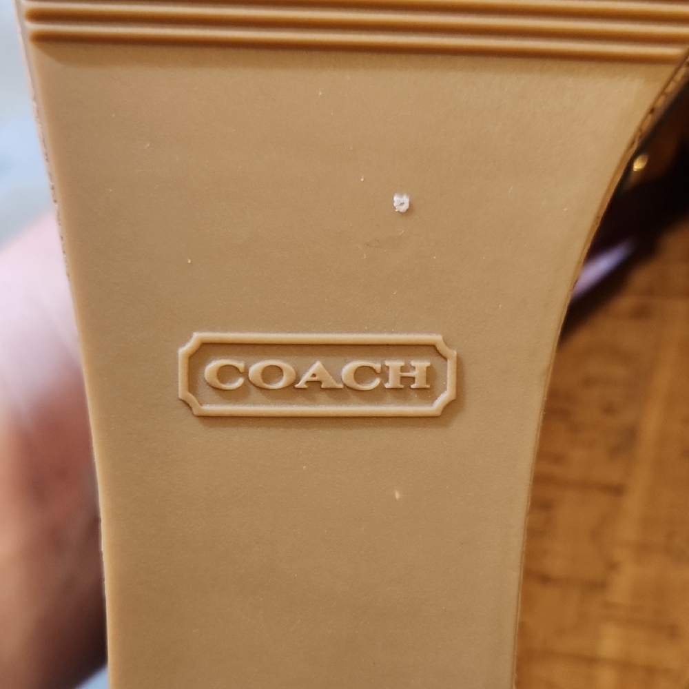 Coach Brown Leather Logo Cork Wedge Slide Sandals with Gold Hardware - Picture 5 of 10